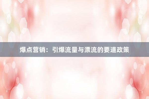 爆点营销：引爆流量与漂流的要道政策
